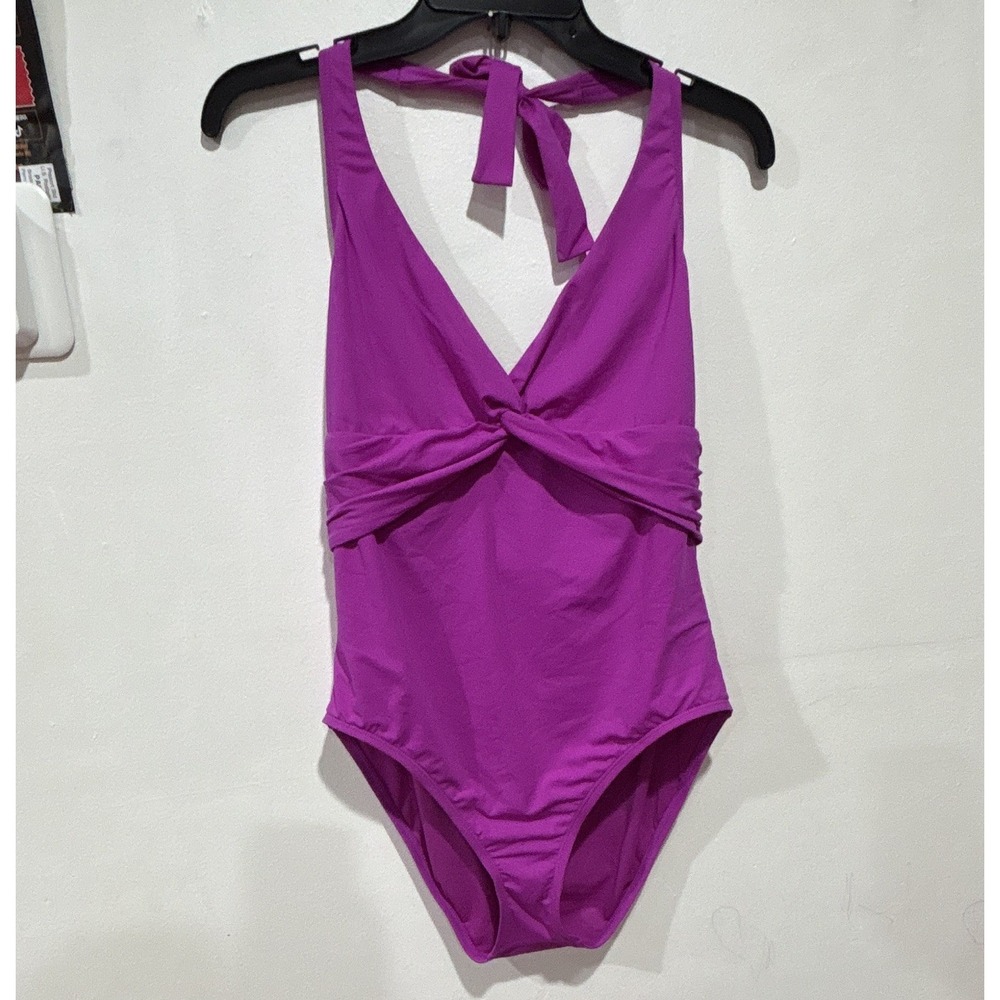 Bleu Rod Beattie Solid Halter Tie Back One-Piece Swimsuit Women's Regular Sz 14